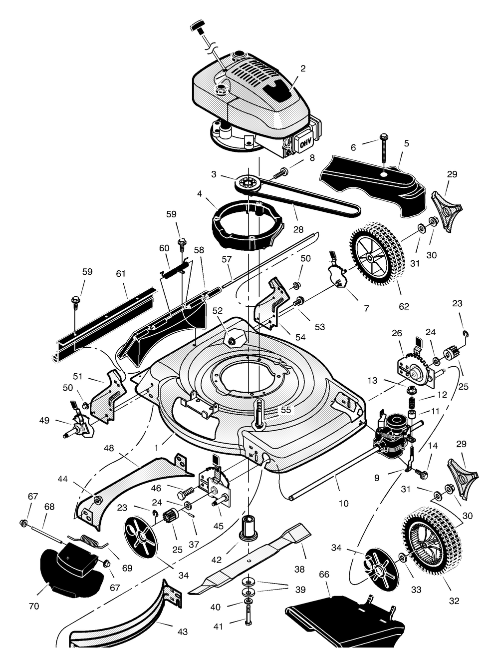 Mower Housing Assembly Diagram and Parts List for 228630X692B 2001 Briggs and Stratton Lawn Mower